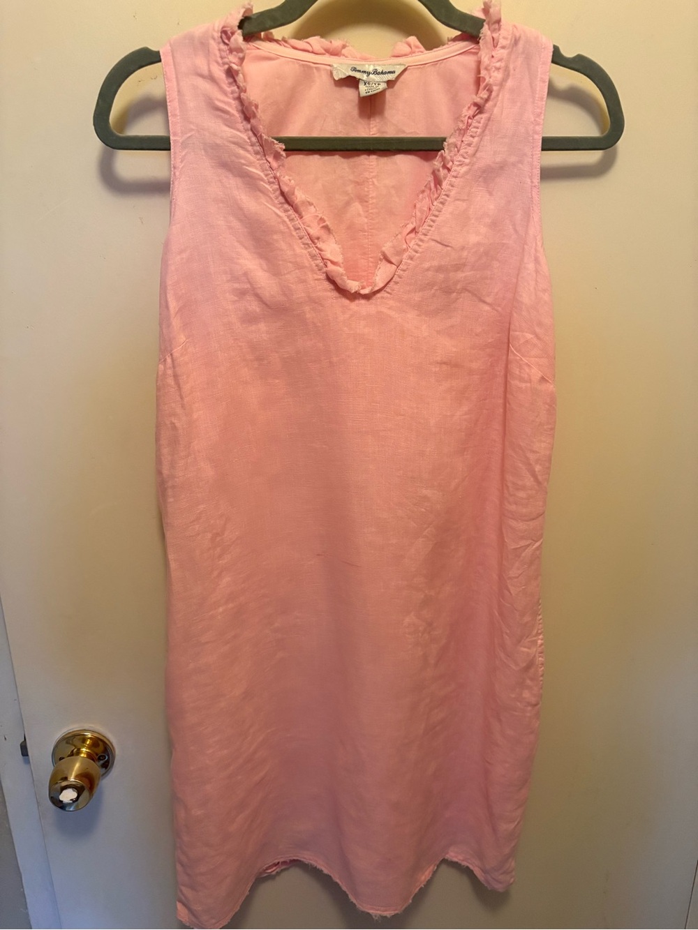 Tommy Bahama Pink Linen Ruffle V-Neck Dress